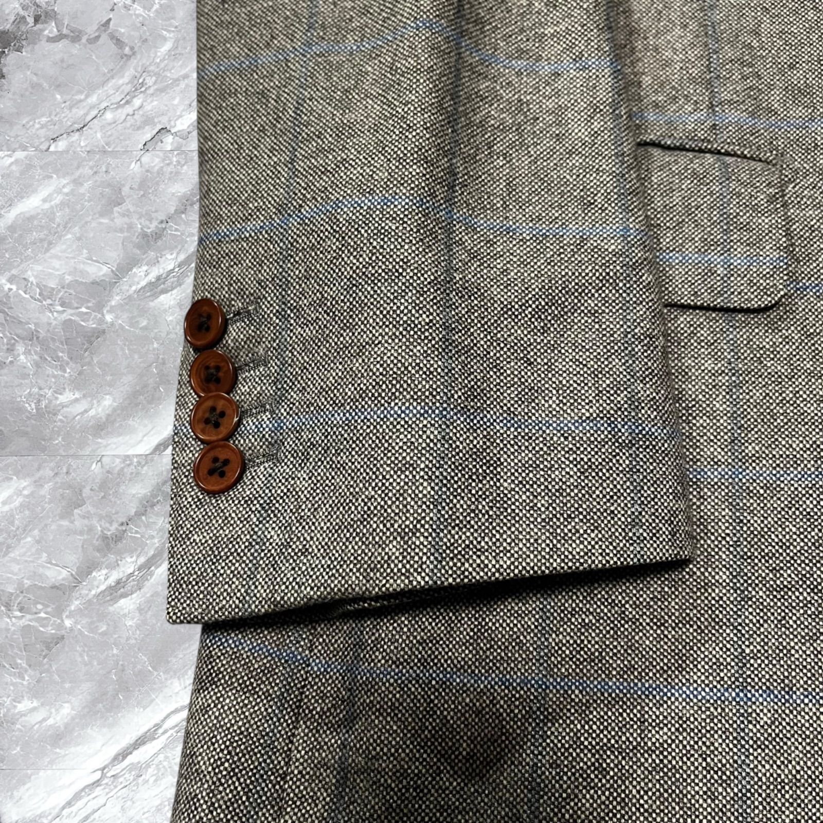 級 Ottimo Baron s オッティモ バロンズ Ermenegildo Zegna エルメネジルドゼニア テーラードジャケット カシミヤ カシミア ウール チェック 2B 総裏 サイドベンツ 本切羽 グレー 灰色 サイズM相当