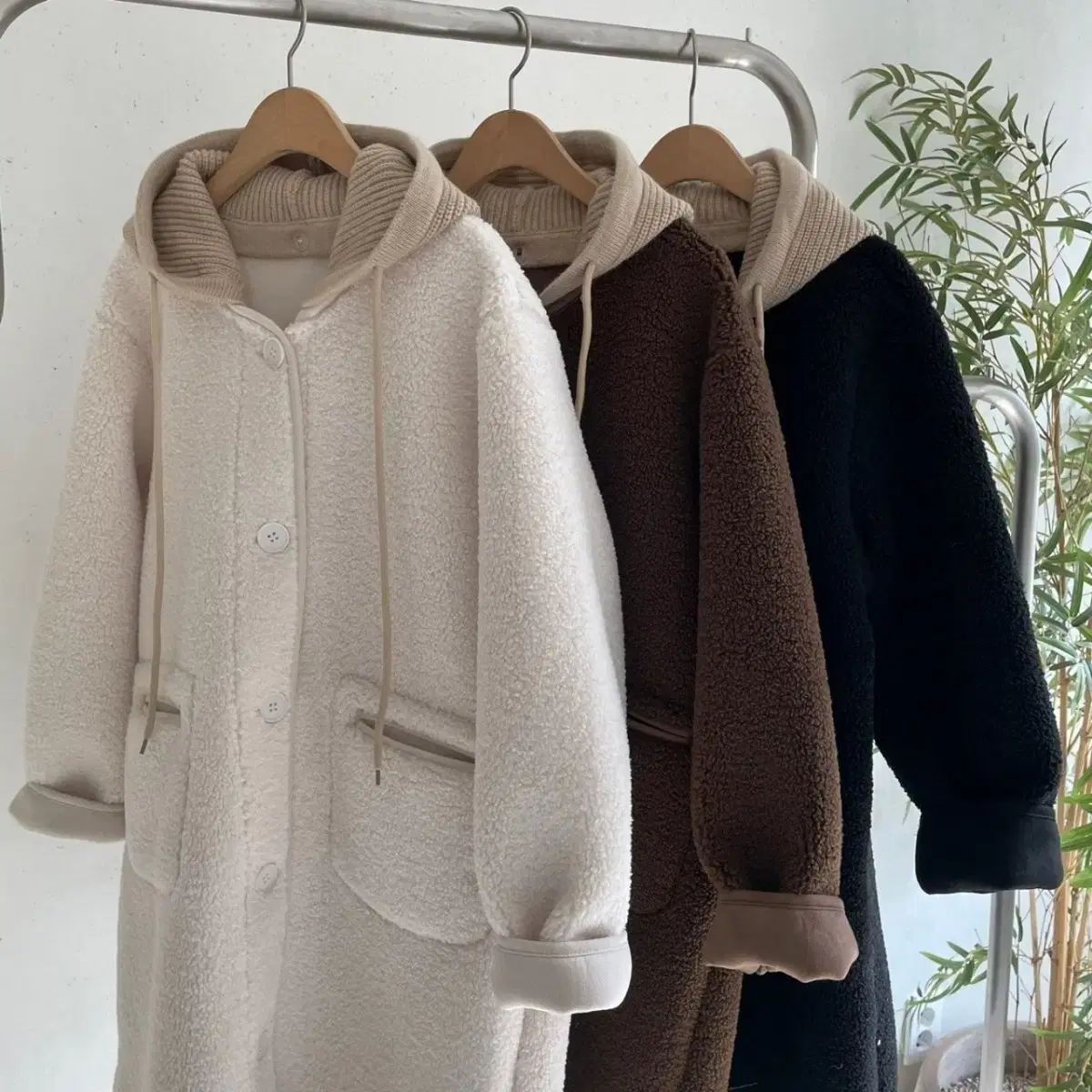 ニットWHO取り外しブークレボタンコート 4COLOR