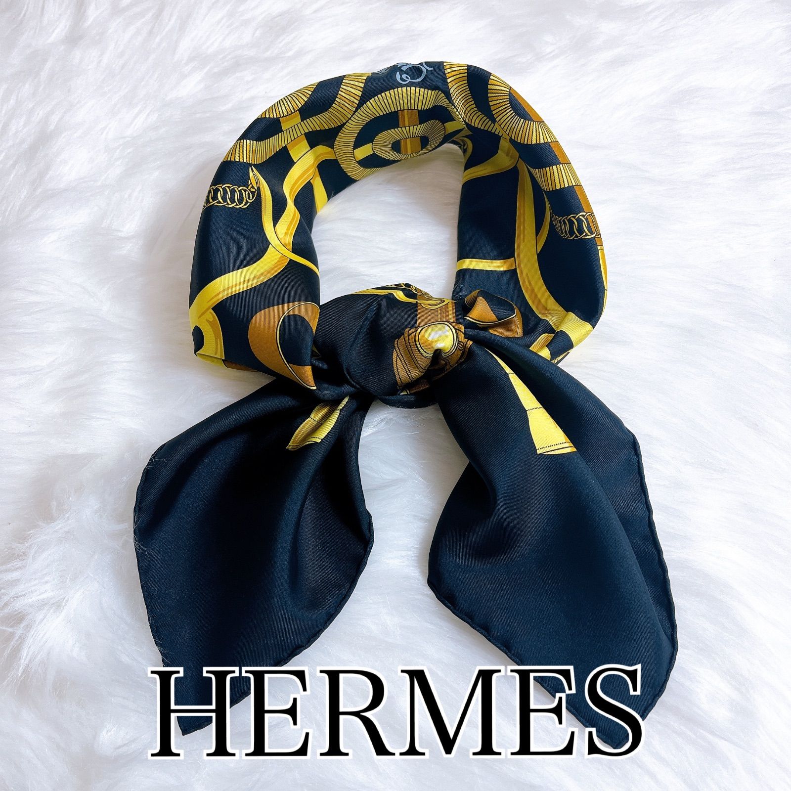 HERMES エルメス エプロンドール カレ90黄金の拍車 シルク