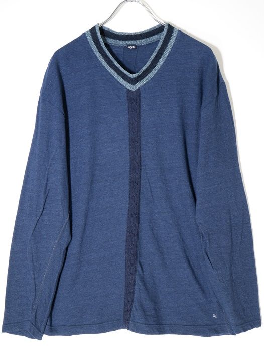 45R(45rpm 45アールピーエム)  インディゴ藍染めケーブルラインコットンニット【4】【MKNA63843】