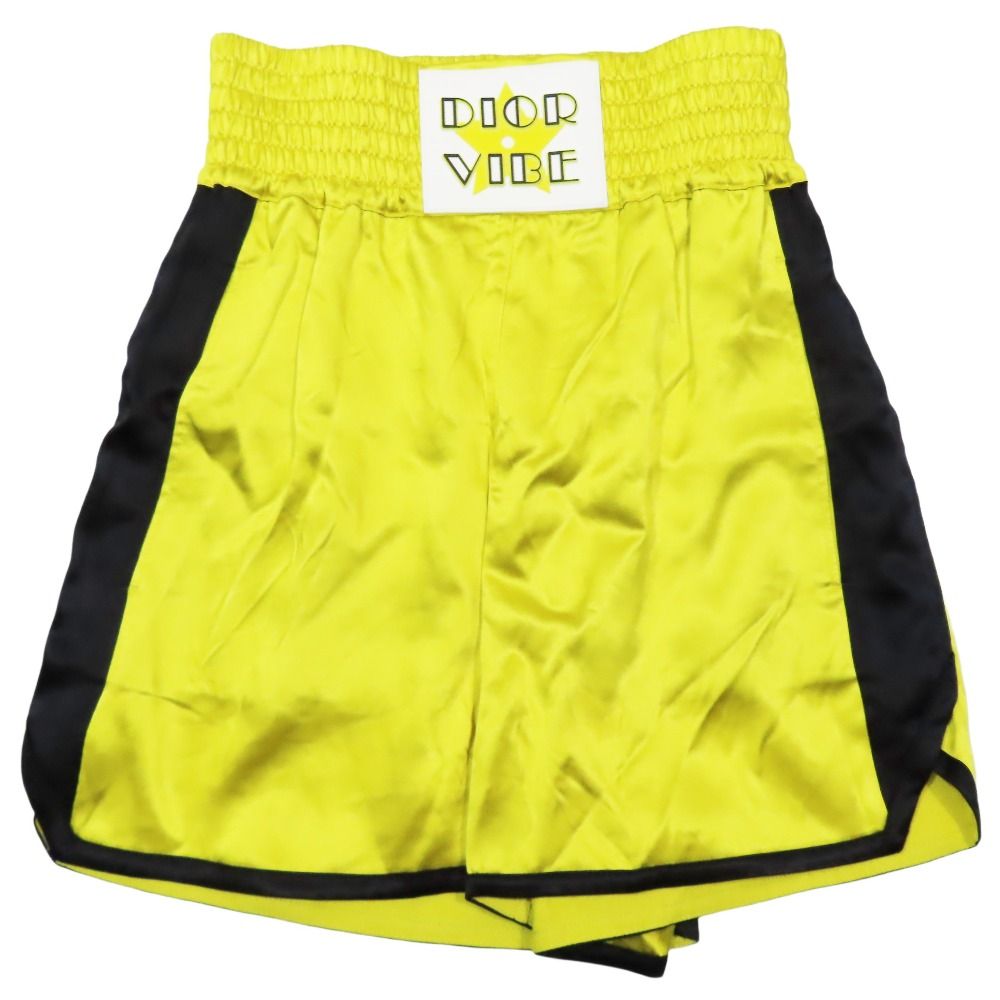 22SS Christian Dior クリスチャンディオール ボクシングショーツ ショートパンツ ハーフパンツ ロゴ VIBE XS イエロー ブラック レディース 古着