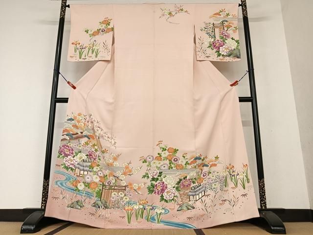 平和屋着物○訪問着 友禅 手描き 松竹梅風景花文 暈し染め 金彩 正絹