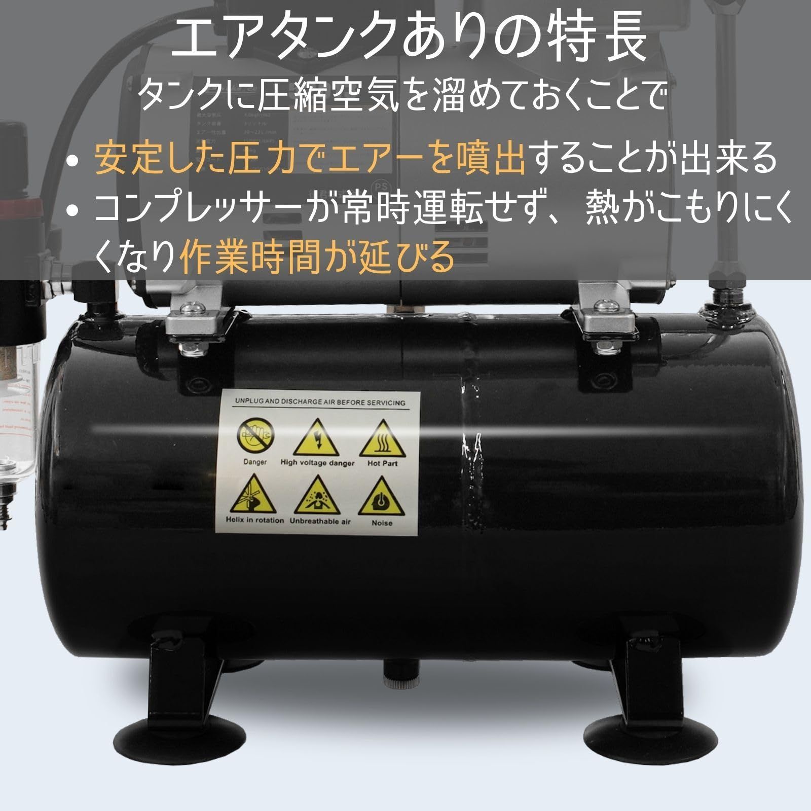 3L タンク付き オイルレス エアーコンプレッサー 冷却ファン搭載 プラモ塗装など(アルミ製ステーターコイル仕様) - メルカリ