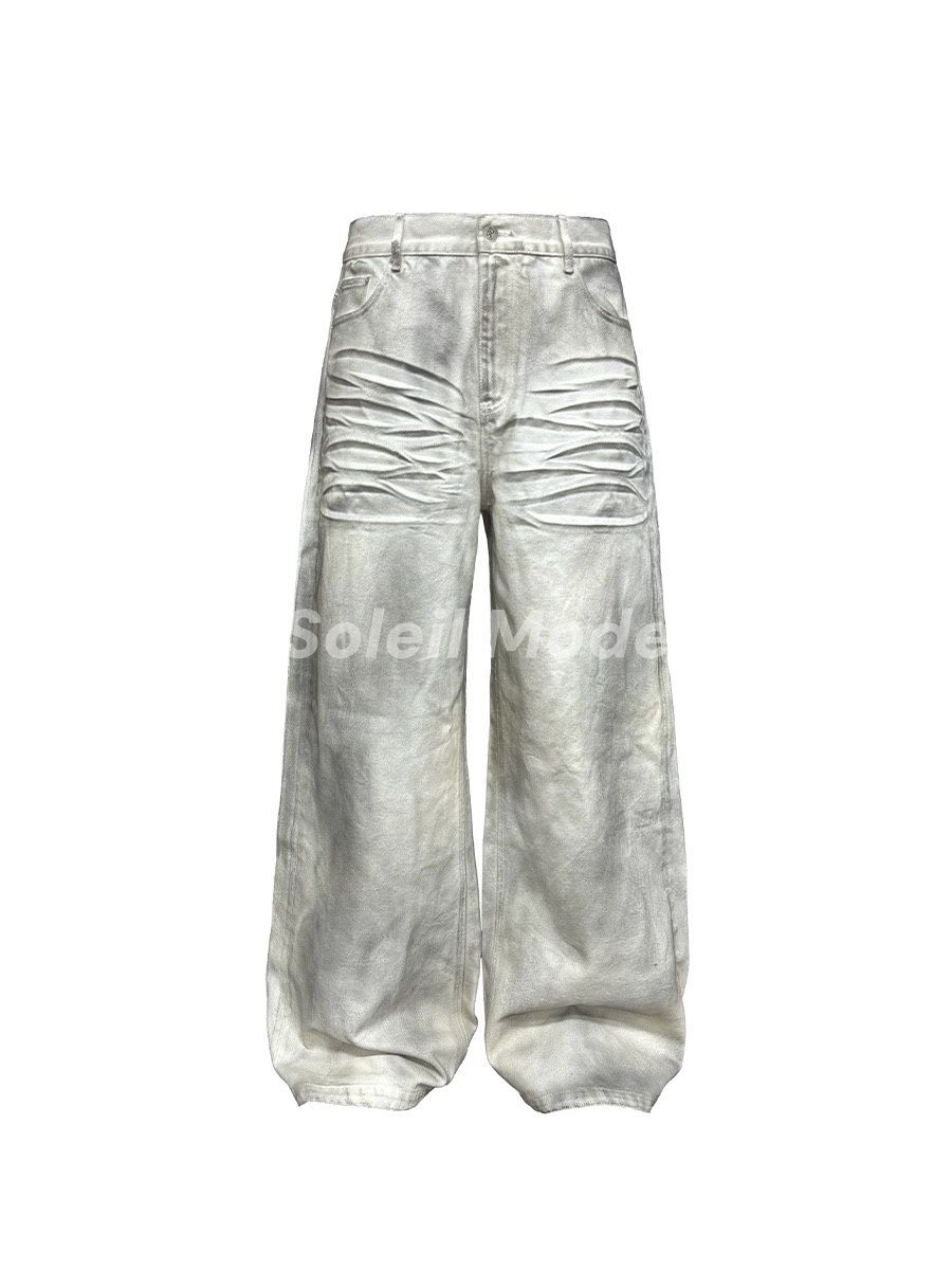 JCAESAR DIRTY DENIMSダメージ加工ホワイトデニム ワイドパンツ JCAESAR DIRTY DENIMSダメージ加工ホワイトデニム ワイドパンツ