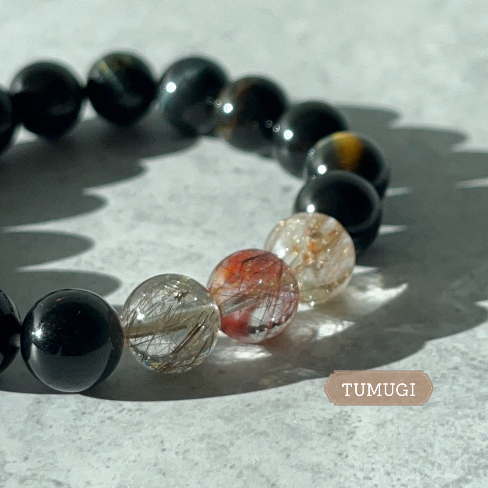 高品質　プラチナルチルクォーツ　仕事運　金運　財運　精神力　天然石 金運アップに【マルチカラールチルクォーツ＆ブルータイガーアイ