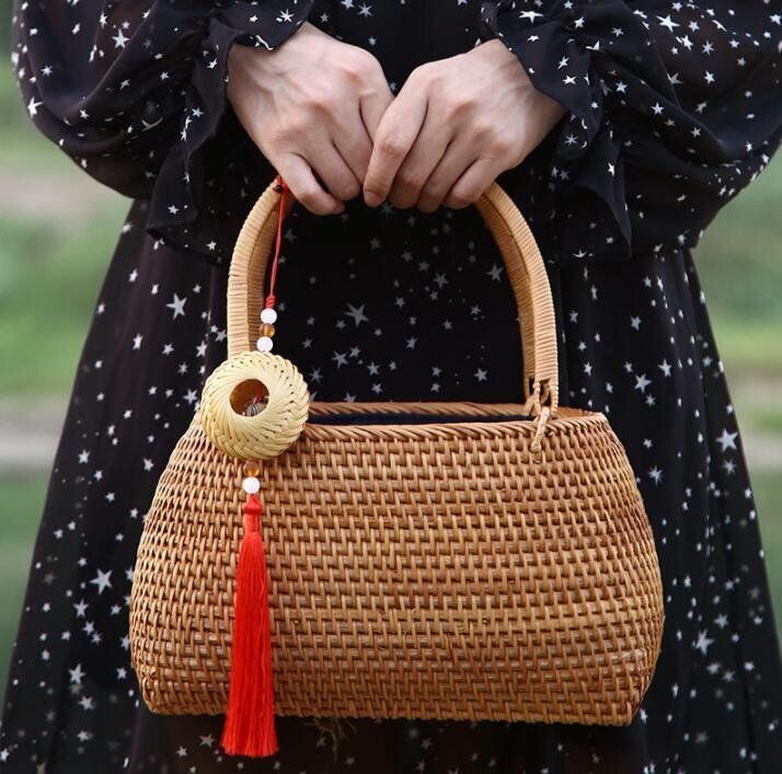 竹編み上げ かごバッグ 籠 レディースバッグ お茶道具収納 トートバッグ手提げ鞄 巾着 浴衣バッグ バスケット ピクニック53P265個性 手作り ｜竹編み茶道収納バスケット 竹籠 竹篭 茶道具収納箱天然素材