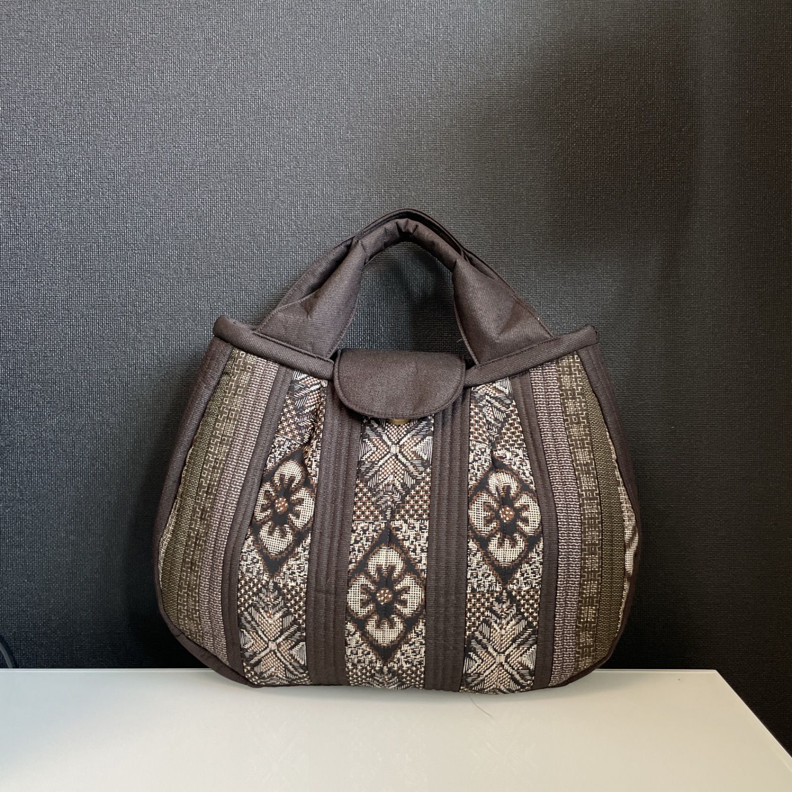 ハンドメイド 着物リメイク パッチワークトートバッグ 62 大島紬