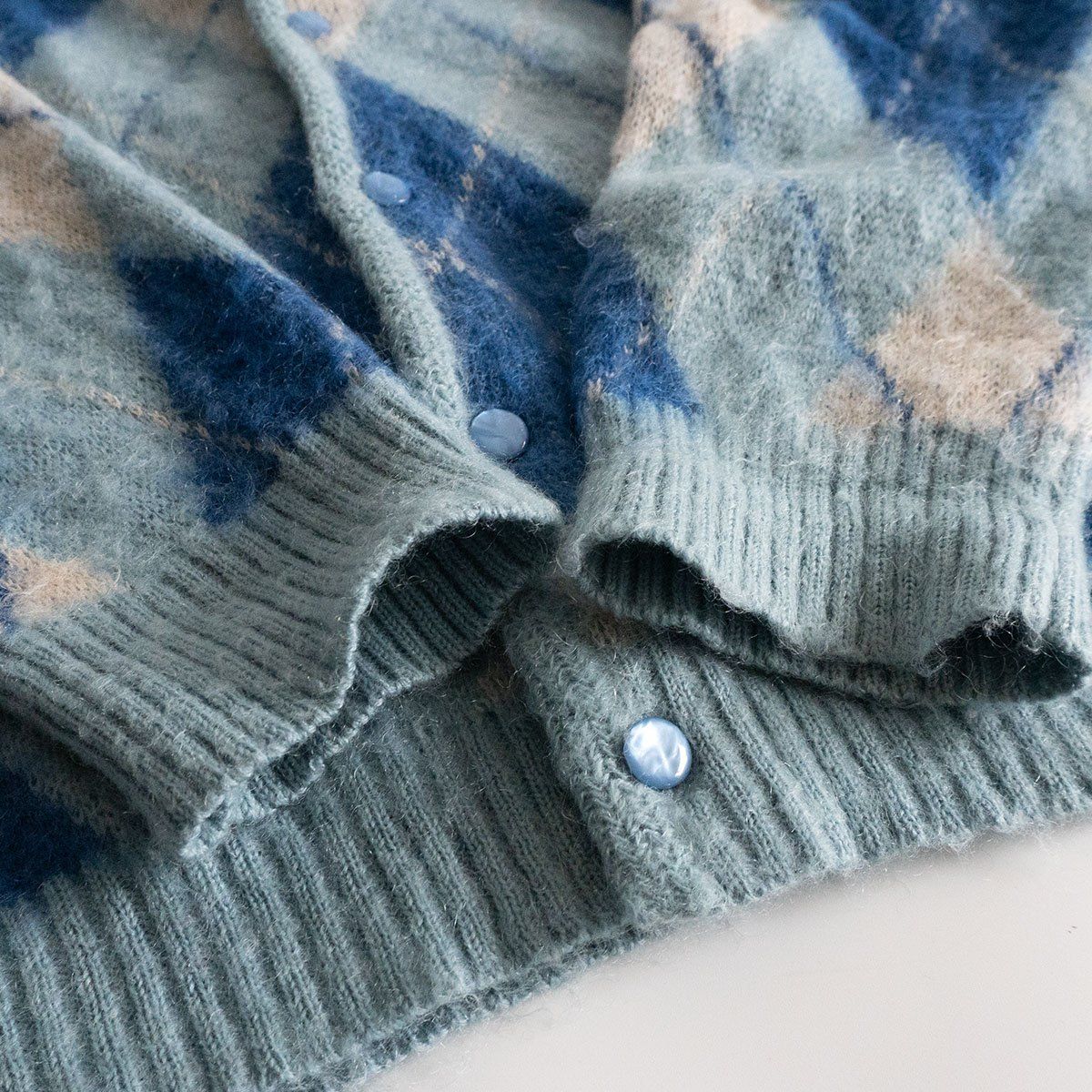 needles 22aw モヘア　カーディガン　アーガイル　ブルー　総柄　S 雰囲気抜群】NEEDLES【22AW Mohair Cadigan Argyle LQ271】L