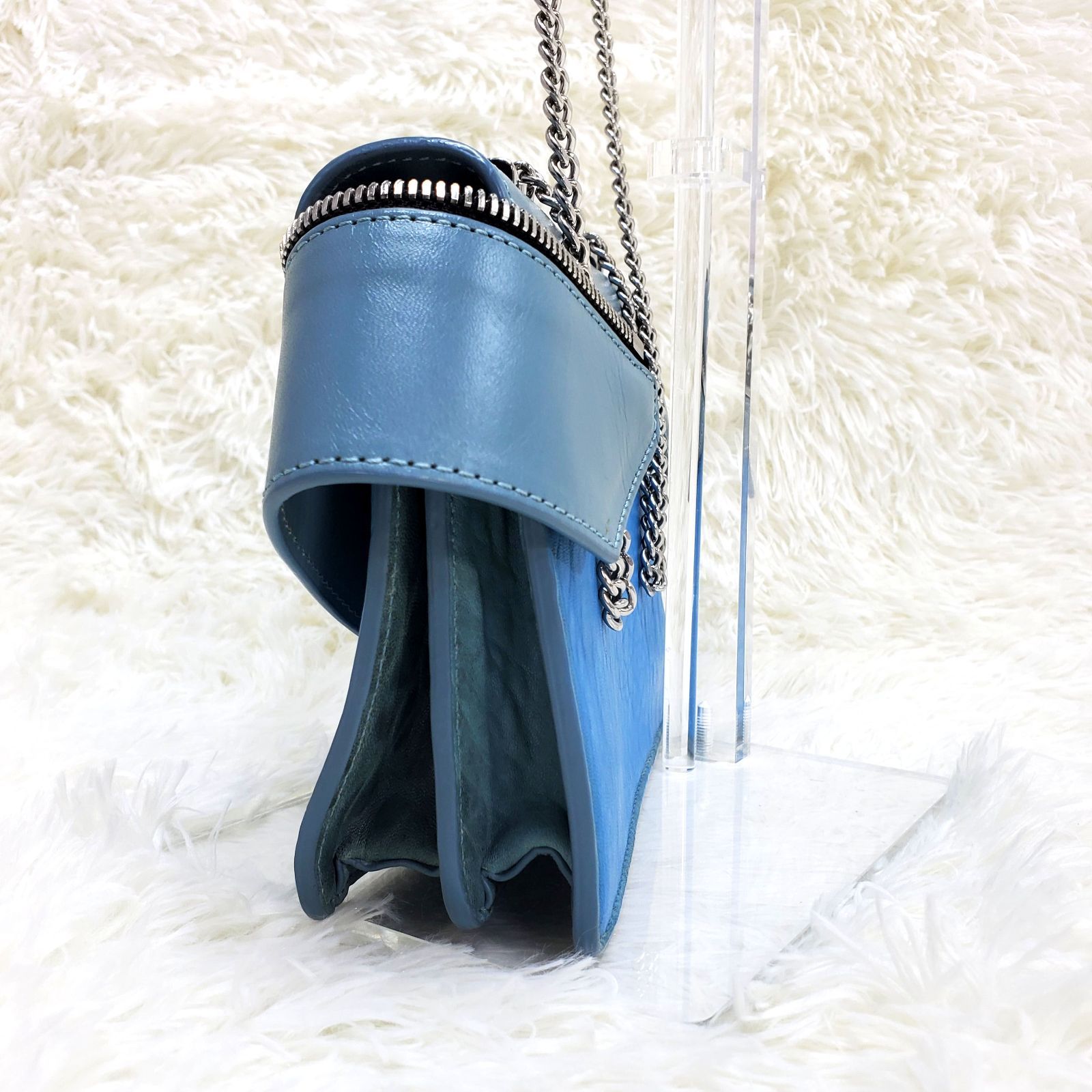 DIESEL ディーゼル チェーンショルダーバッグ ジッパー ブルー - メルカリ