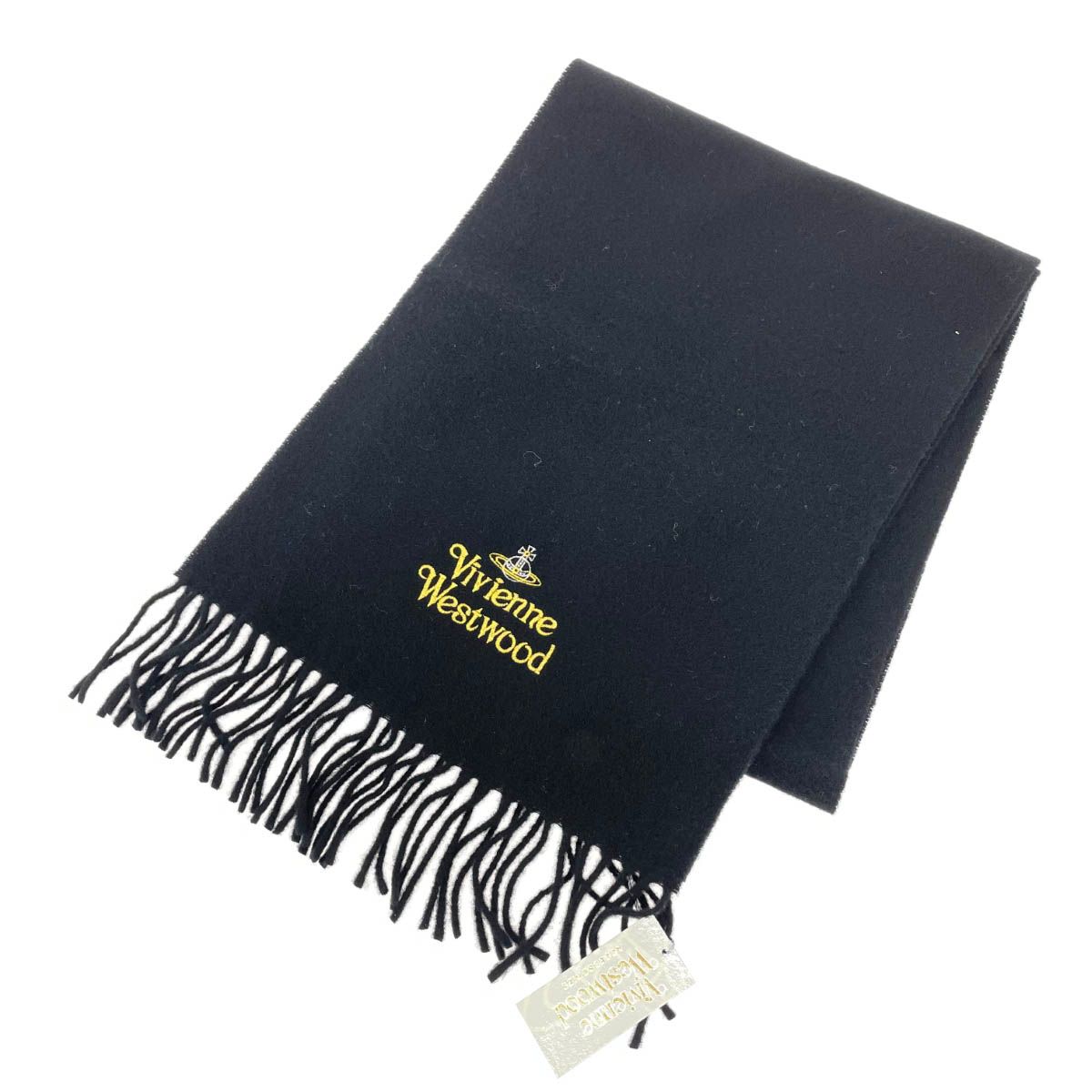 Vivienne Westwood 黒 マフラー フリンジ付き Vivienne Westwood ヴィヴィアンウエストウッド マフラー ロゴ