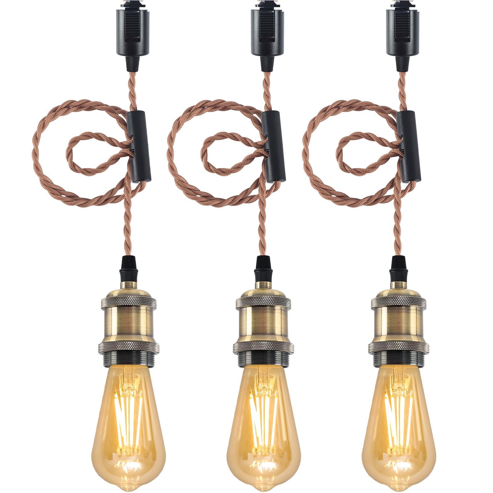 Size ダクトレール用 電球 ３個セット szbritelight 配線ダクトレール用ペンダントライト 6W 電球ソケット 口金E26 60W形 LEDエジソン電球付き フィラメント電球 吊り下げ 真鍮色 100㎝調整可 コードアジャスター付き レトロ お