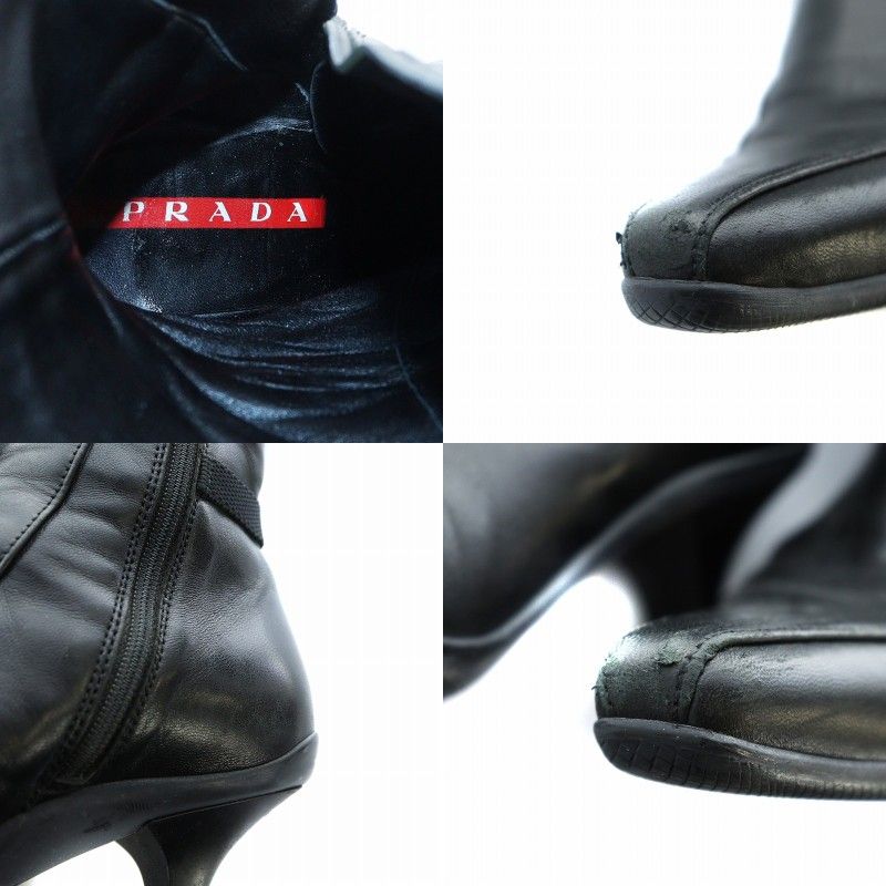プラダ PRADA ロングブーツ シューズ スクエアトゥ ロゴ レザー