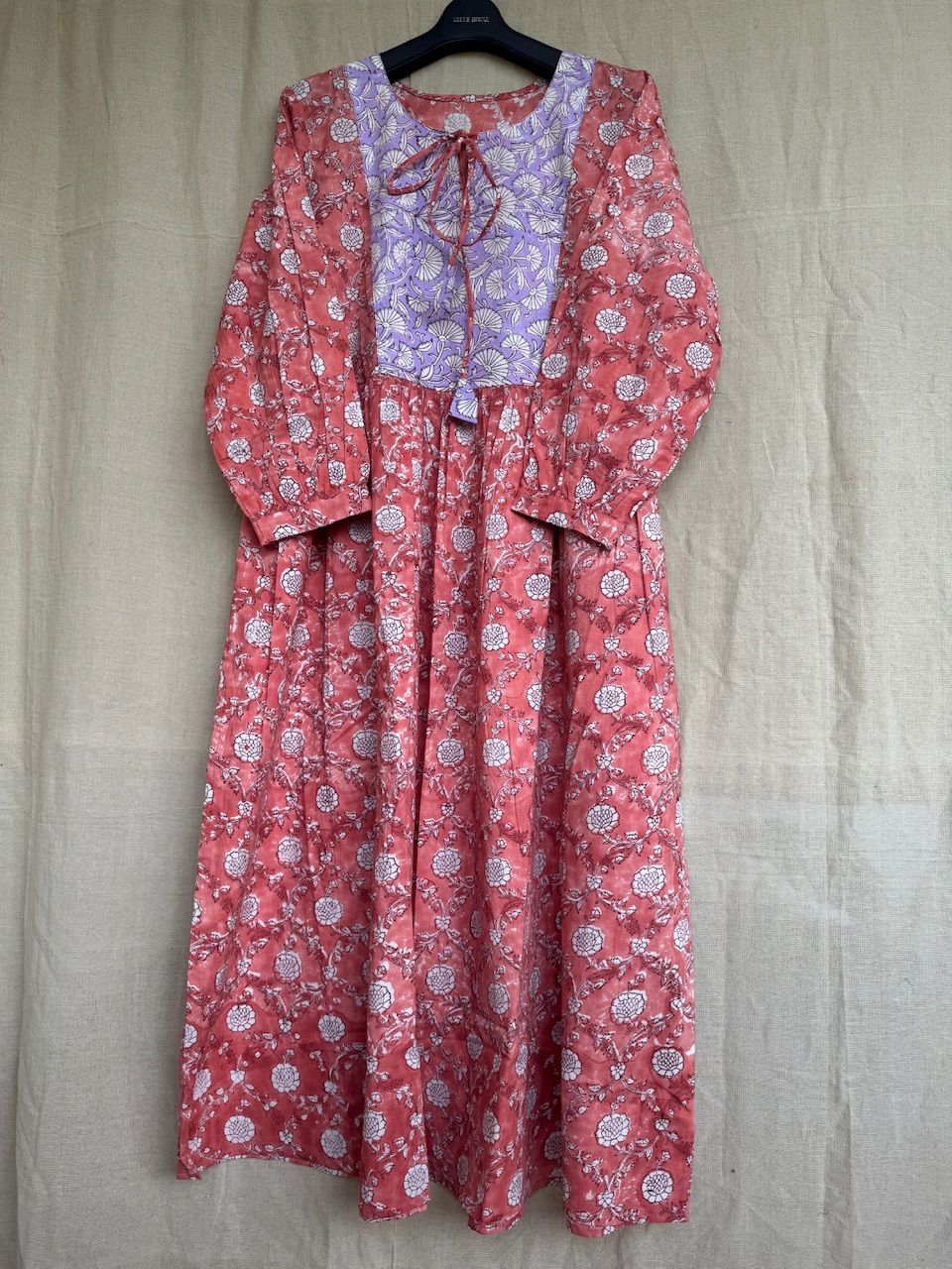 m2006 ブロックプリント ロングワンピース ドレス ゆったり マタニティ