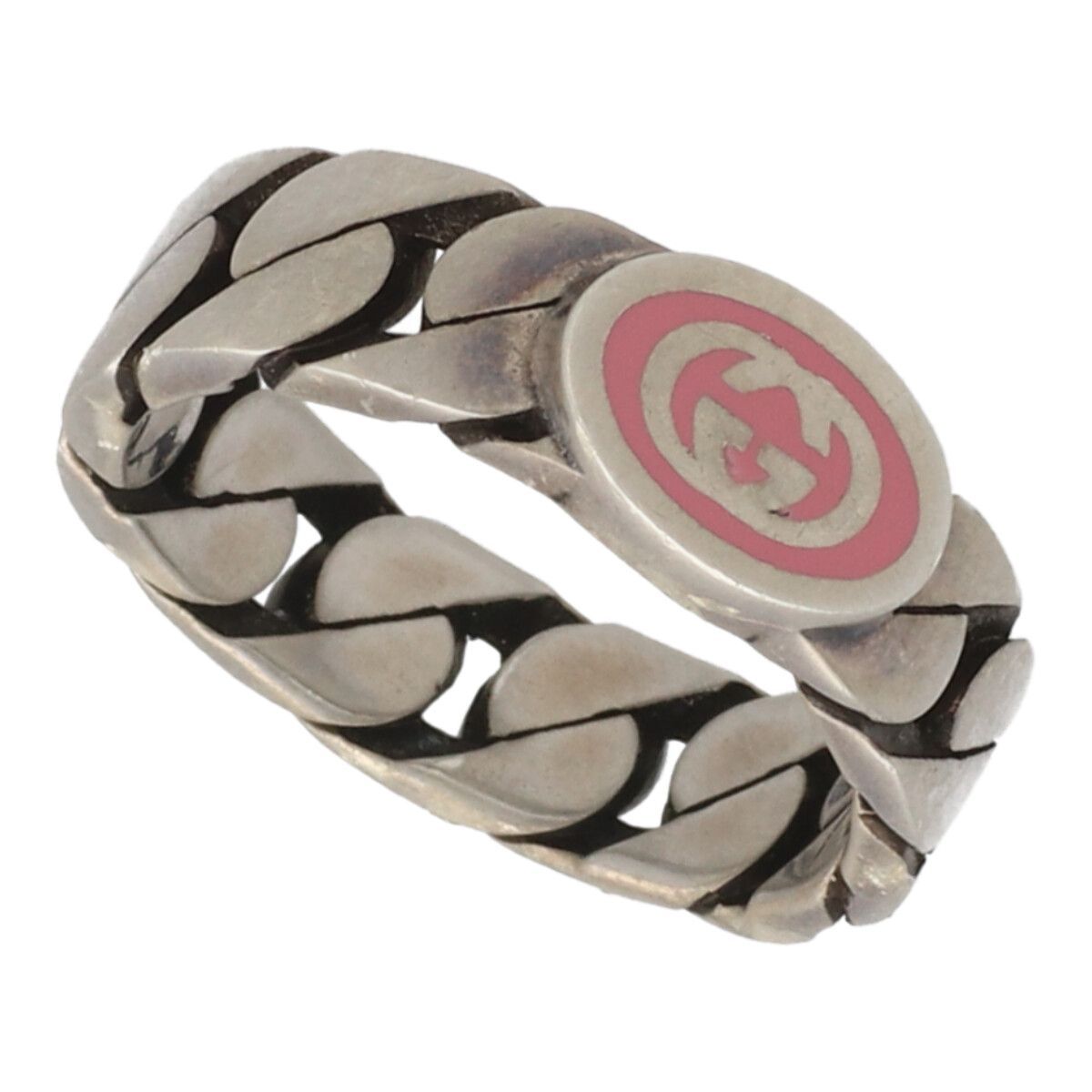 中古】 GUCCI グッチ インターロッキングG リング シルバー ピンク  