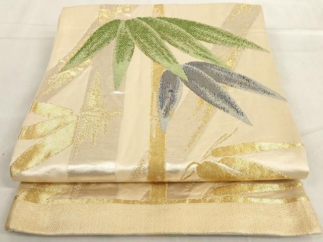平和屋着物◎六通柄袋帯 笹竹文 金糸 正絹 逸品 AAAV7562sg