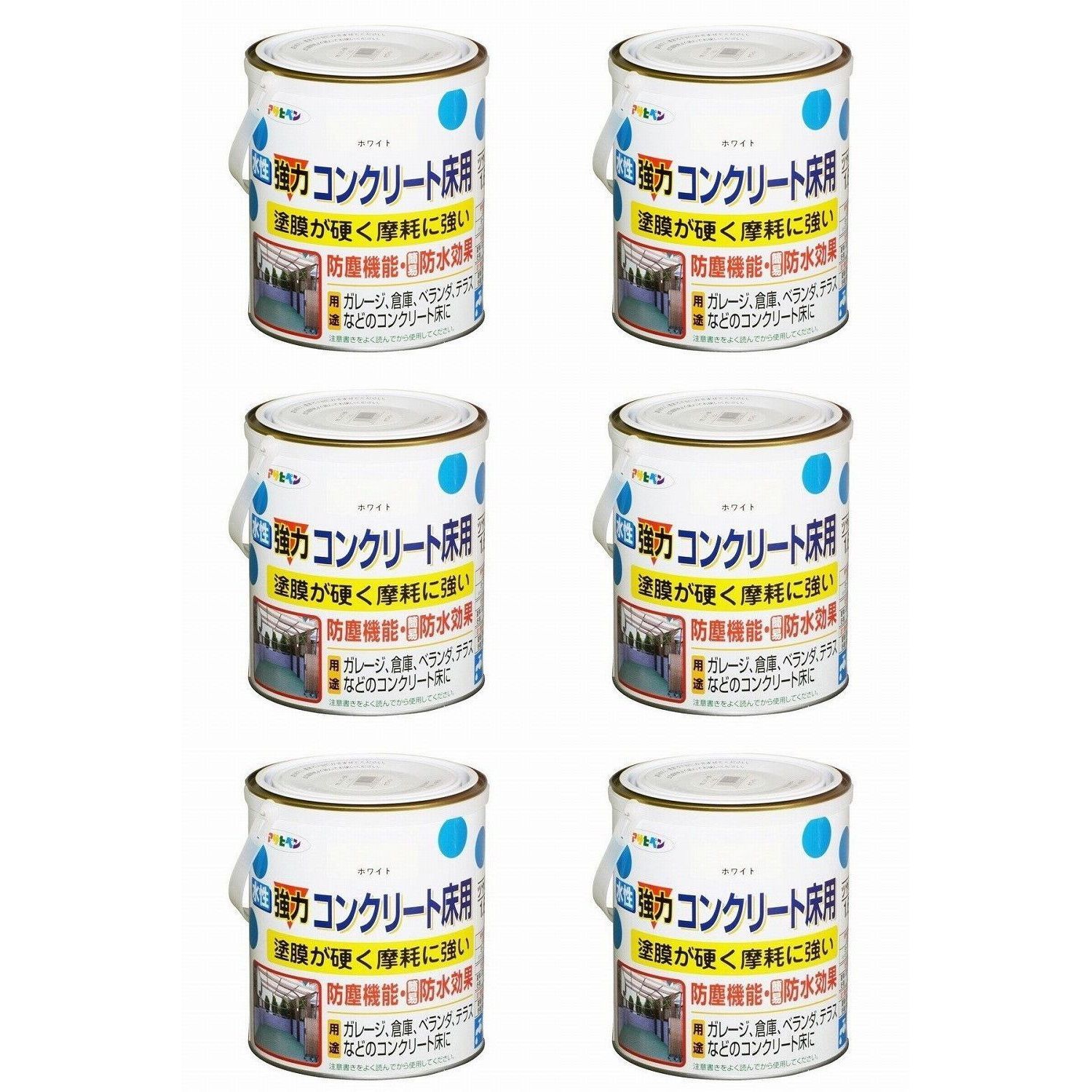 アサヒペン 水性コンクリート床用 １．６Ｌ ホワイト ６缶セット - 塗装