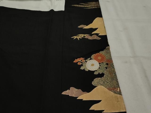 平和屋着物○豪華黒留袖 駒刺繍 正倉院更紗花鳥文 金彩 正絹 逸品