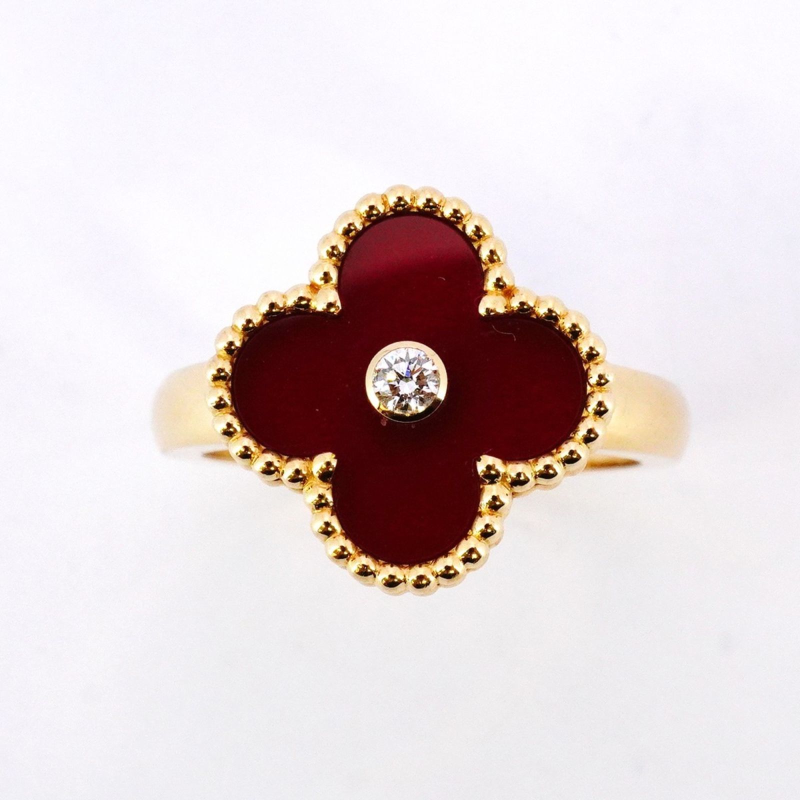 ヴァン クリーフ＆アーペル Van Cleef - Arpels ヴァンクリーフ＆アーペル リング アルハンブラ 1PD 18KYG イエローゴールド ダイヤモンド カーネリアン レッド ＃57レディース