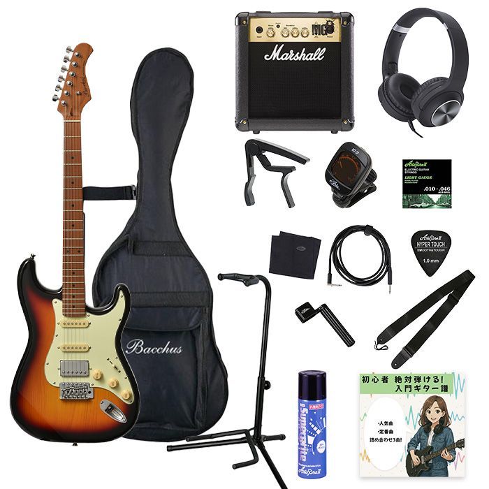 ギター初心者セット 3TS エレキギター入門全部入りセット marshallアンプ】Bacchus