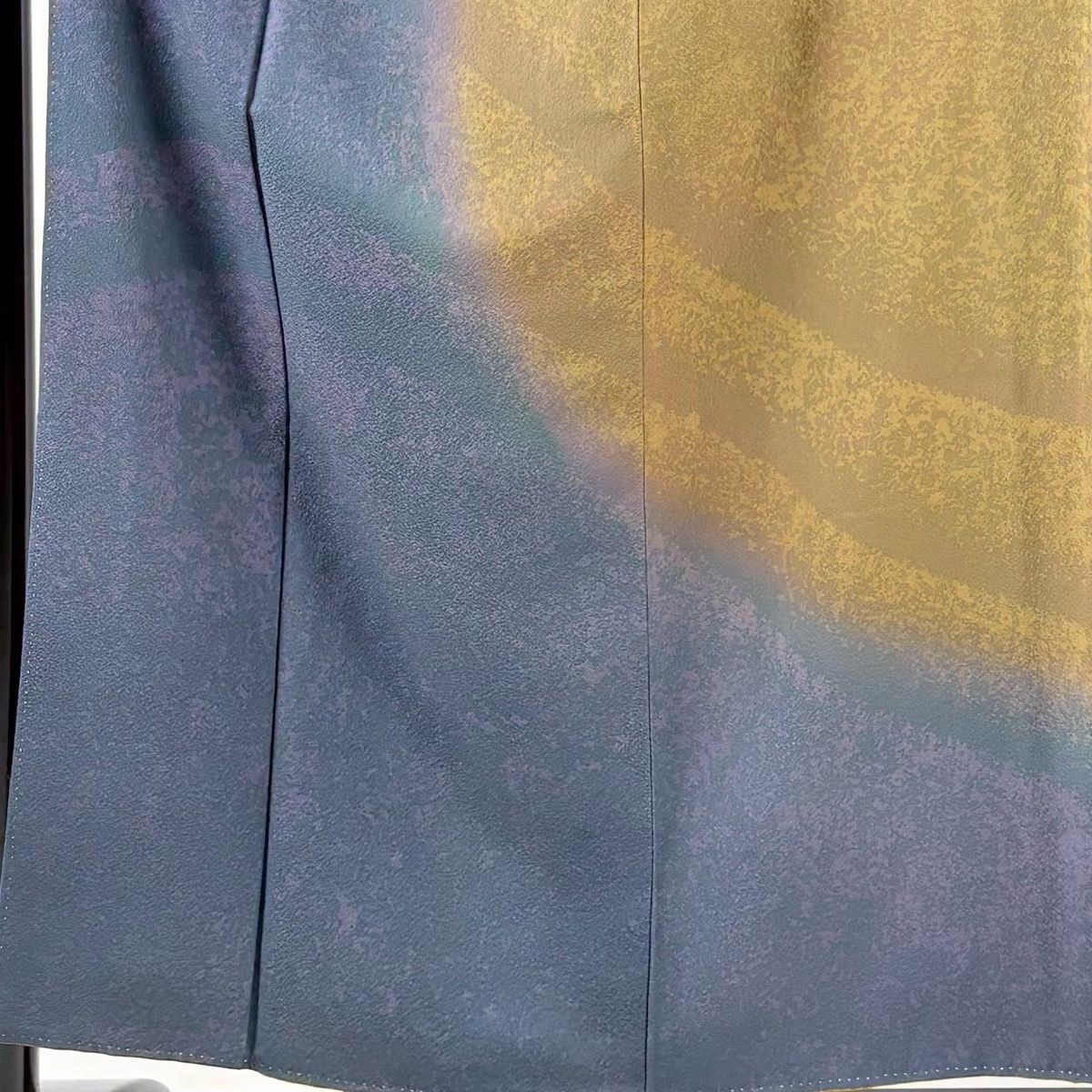 訪問着 身丈156.5cm 裄丈63cm S 袷 落款 波 幾何学模様 染め分け ぼかし 山吹茶色 正絹 名品