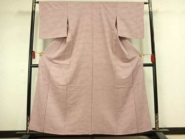 平和屋着物▽上質な色無地 単衣 立波地紋 薄柿色 正絹 AABC0499fy