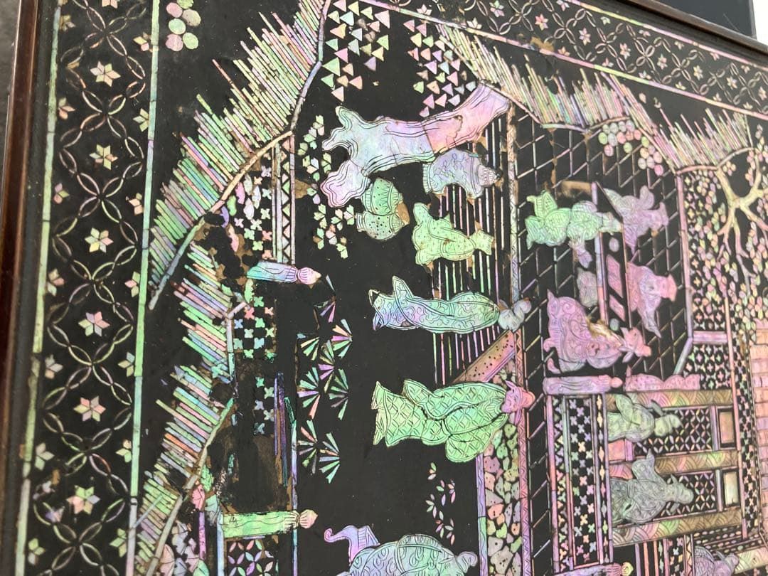 値下げ！時代 総螺鈿細工 人物 長方平卓 花台 飾台 香炉台 木製 漆芸