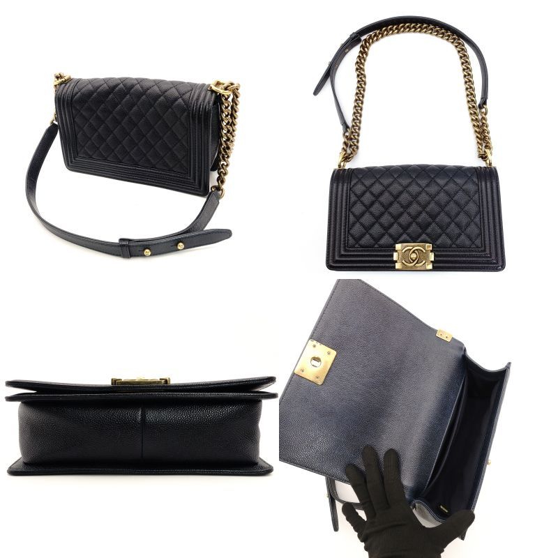 シャネル CHANEL ボーイシャネル キャビアスキン ネイビー
