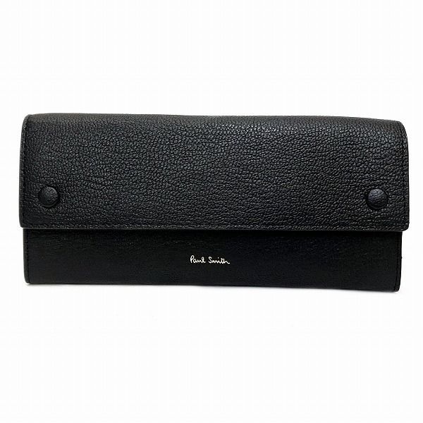 ポール スミス ブラック レザー Wホック 長財布 ユニセックス