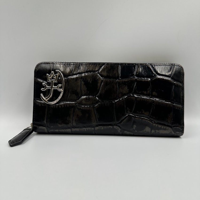 【美品】カステルバジャック レザー 長財布 クロコ型押し ロゴ ブラック 黒 カステルバジャック CASTELBAJAC カステルバジャック 財布 長