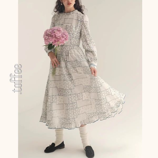 パッチワーク小花柄ロングワンピース