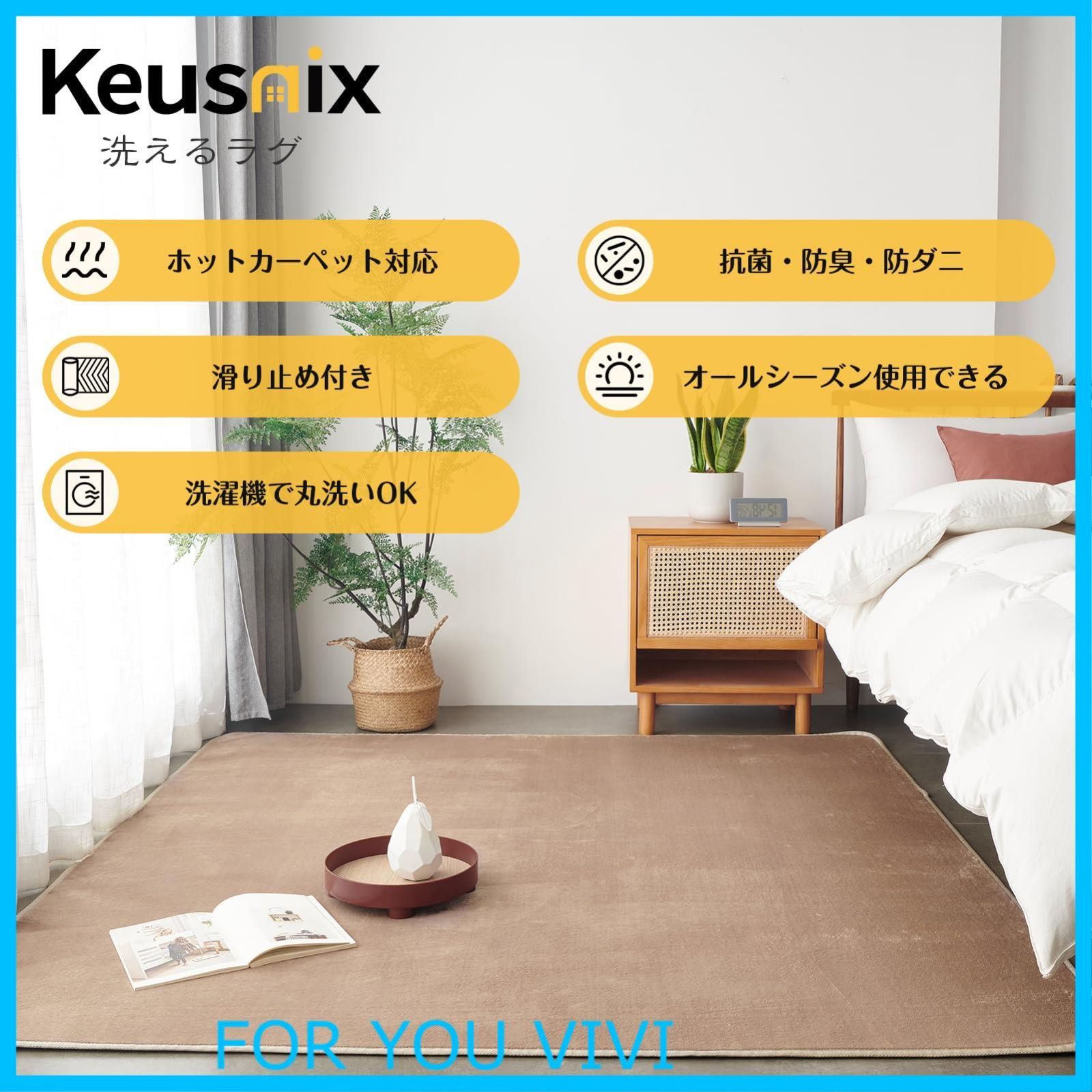 Keusnix カーペット ラグ ラグマット 滑り止め付 洗える 200*300cm(約4.5畳) オールシーズン快適に使用 床暖房 ホットカー Keusnix ラグ 綿 洗える 滑り止め付き 人気商品Keusnix ラグ