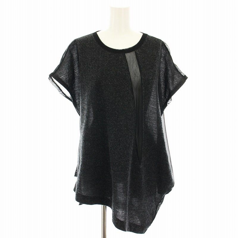 ワイズ Y s ヨウジヤマモト 21AW ポリエステルチュールウールニードルパンチアンバランスTシャツ POLYESTER TULLE WOOL NEEDLE PUNCH UNBALANCE T-SHIRT カットソー 半袖 2 黒 YB-T06-672