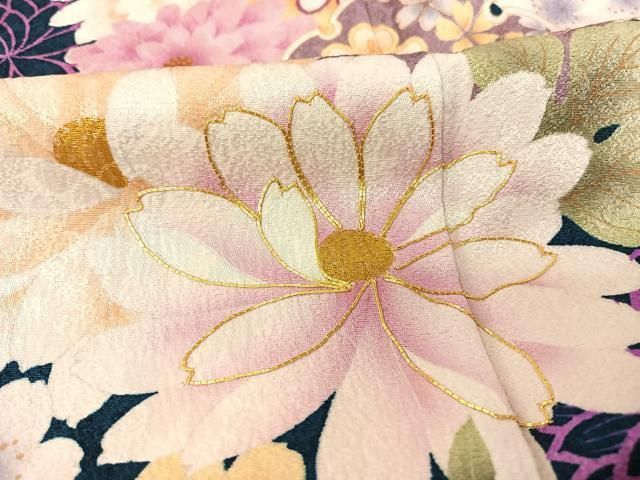 平和屋着物○豪華振袖・長襦袢セット（無双仕立て）駒刺繍 雪輪草花文