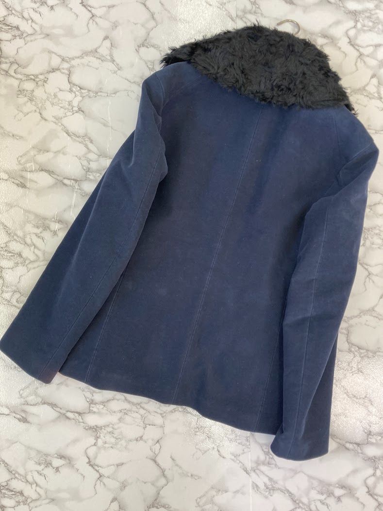 PRADA プラダ ファー付 ダブル 中綿 ピーコート ネイビー 50