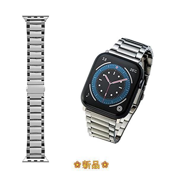 シルバー エレコム Apple Watch (アップルウォッチ) バンド 49mm 45mm 44mm 42mm [Apple Watch Ultra  SE2 SE 対応] シリコン プレミアムステンレス 3連タイプ 長さ調整可 