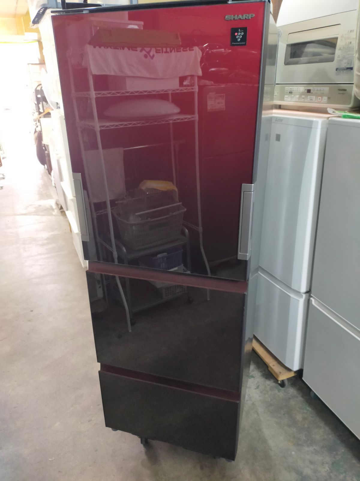 【2018年】シャープ 冷蔵庫 SJ-GW36D-R 356L シャープ 356L 3ドア冷蔵庫 SJ-GW36D-R 2018年製 どっちもドア ガラス