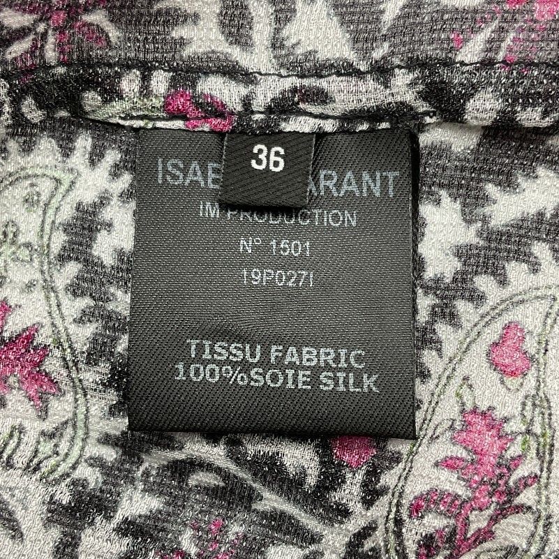 未使用 ISABEL MARANT  イザベルマラン 36 ブラック×ホワイト×ピンク シルクペイズリーギャザーブラウス 未使用 ISABEL MARANT イザベルマラン 36 ブラック×ホワイト
