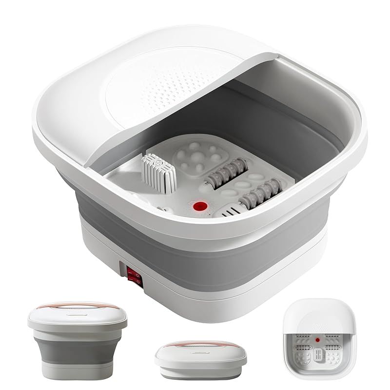 GOQRAQ フットバス 保温機能付き 足湯 折りたたみ式フットバス 電動式 折り畳みフットバス 足湯バケツ 蓋付き バブル機能 コンパクト収納 省スペース 足浴桶 足湯器家で足湯 父母ギフト 敬老の日プレゼント 0