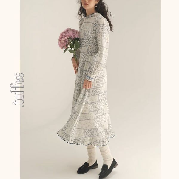 パッチワーク小花柄ロングワンピース