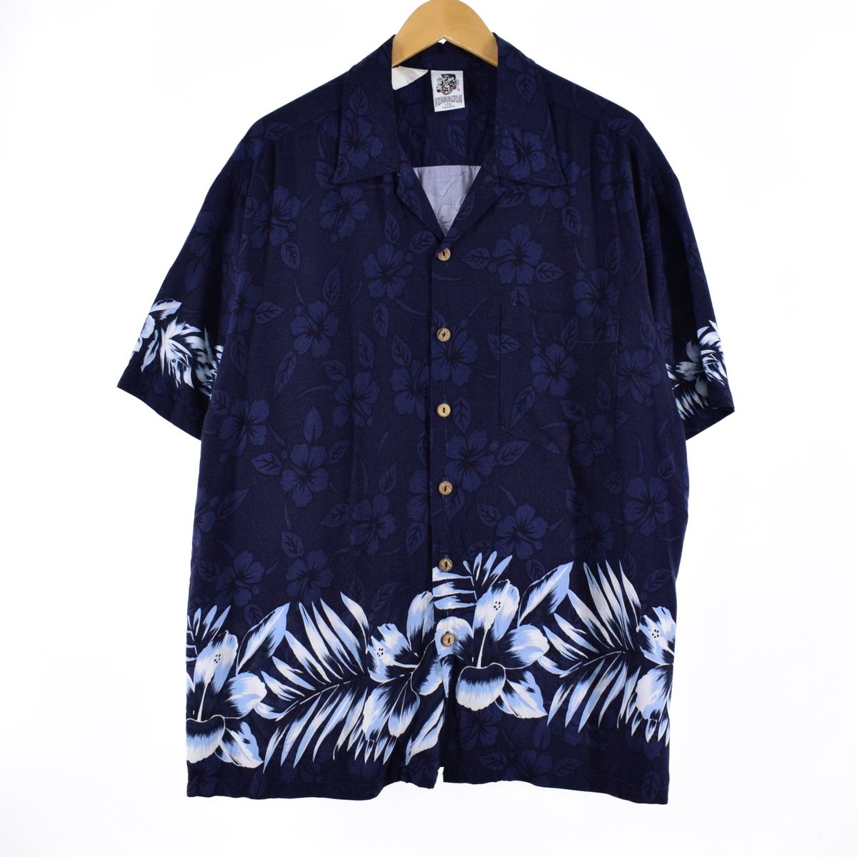 【ヴィンテージ】古着 サッカー素材 ワッフルシャツ ハイビスカス レトロ M SPECIAL ITEM* 90's USA VINTAGE Wild wood productions The