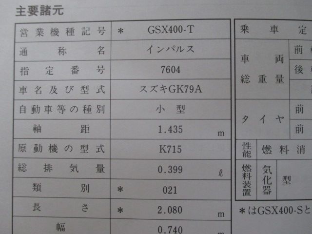 インパルス サービスマニュアル GSX400 スズキ 正規 中古 バイク 整備