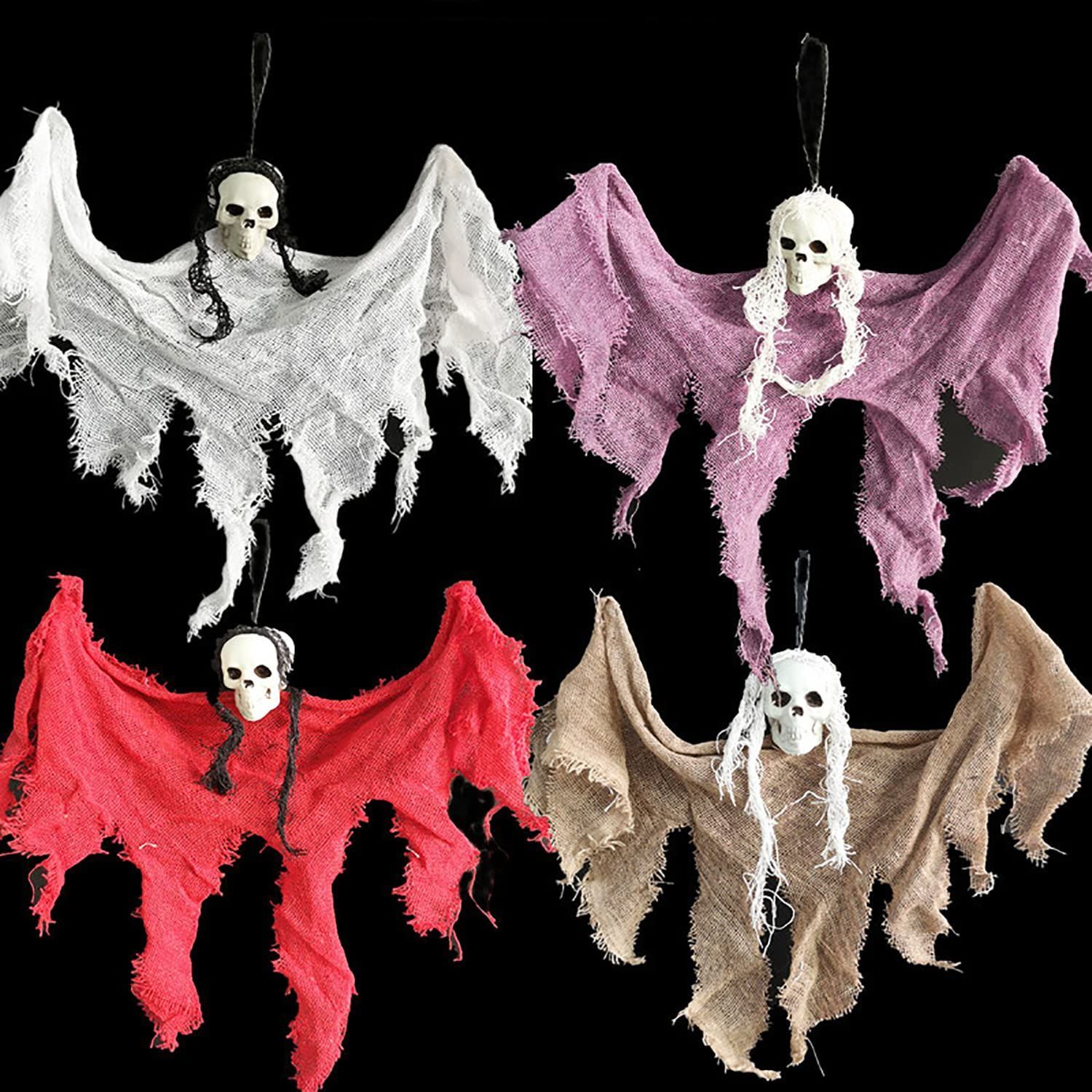 【色: 四色】ハロウィン飾り お化け屋敷 髑髏 4個セット ハロウィーン装飾 ホ