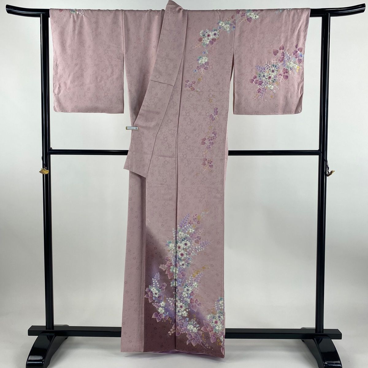 付下げ　紗袷　薄ピンク　鈴蘭風 紗袷訪問着［江戸紫地・萩］｜着物レンタルあき (来店着付け無料