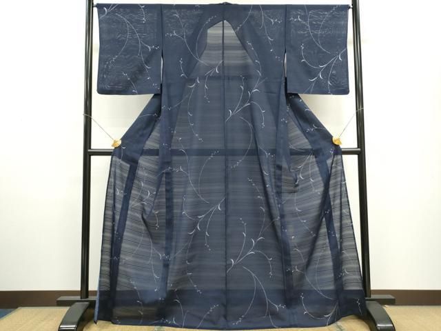 平和屋着物＊夏物 小紋 変わり絽 枝葉文 洗える着物 CAAX6255ze