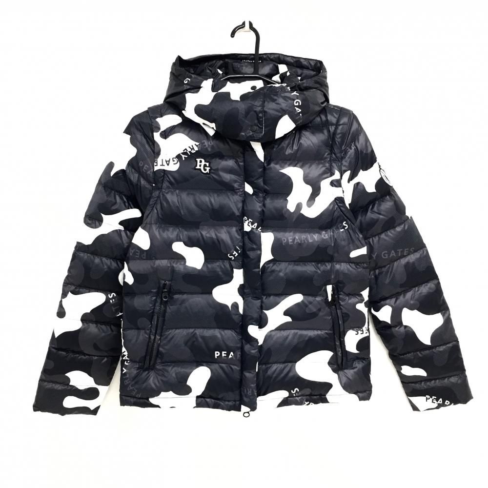 美品 パーリーゲイツ ダウンジャケット 4way 袖ロゴ ゴルフウェア 4 美品】パーリーゲイツ 4WAYダウンジャケット 黒×白 袖ロゴ 袖