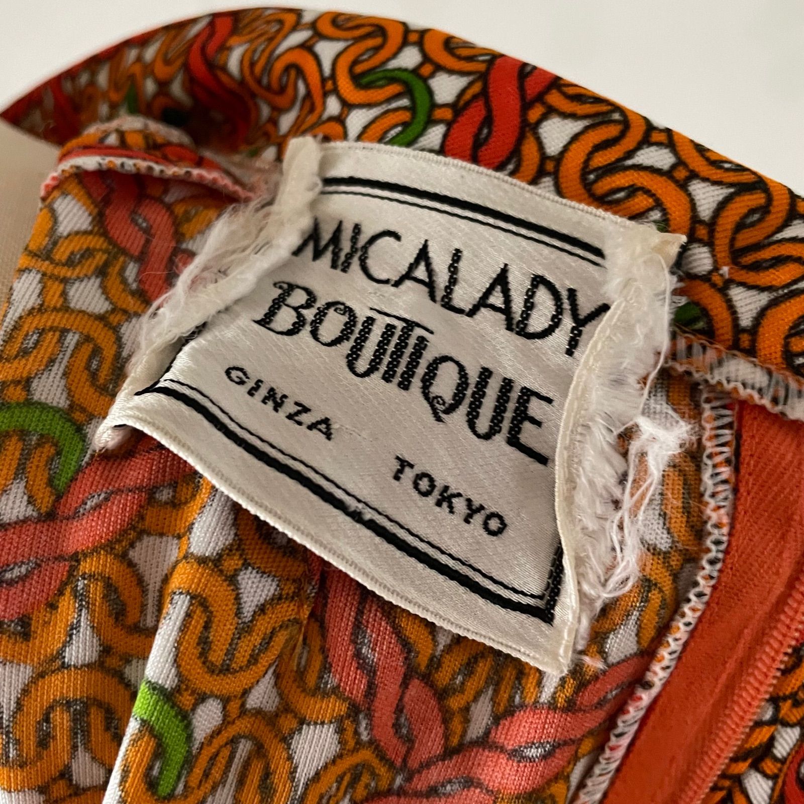 70s MICALADY ミカレディ ベルト付き柄ワンピース 昭和レトロ ジャパン