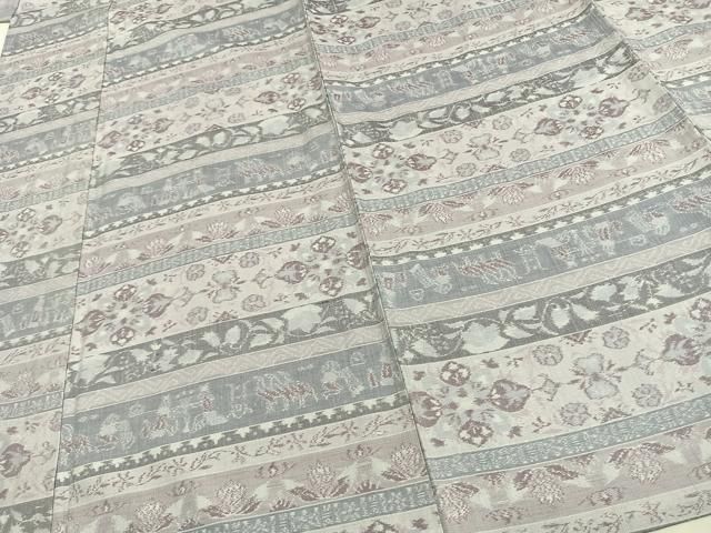 平和屋着物▽平本生紬 小千谷紬 単衣 横段文 証紙付き 正絹 逸品