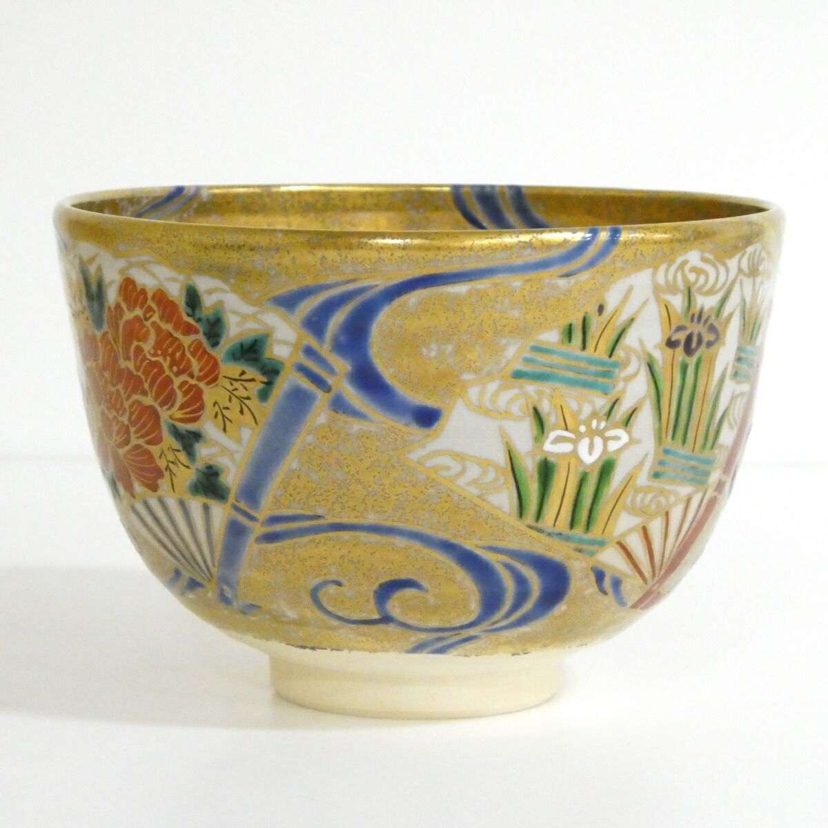 八月の特売品】京焼 押小路窯 庄左エ門作 色絵扇面流文 茶碗