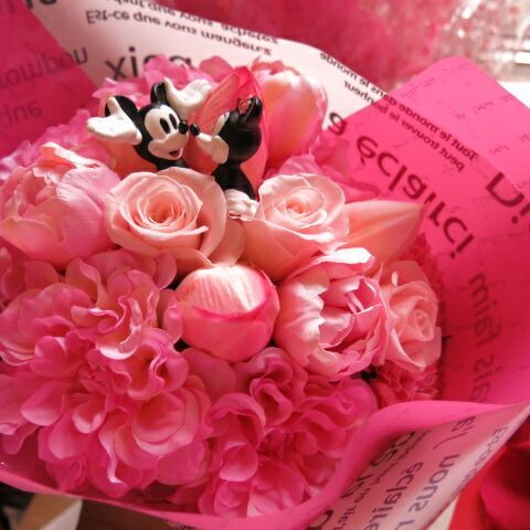 ホワイトデー お返し チューリップ 花束 いつでもチューリップ花束 ミッキー-ミニー入り バラプリザーブドフラワー入り ずっときれいなアートフラワー系チューリップ使用◆誕生日プレゼント 記念日の贈り物におすすめのフラワーギフト