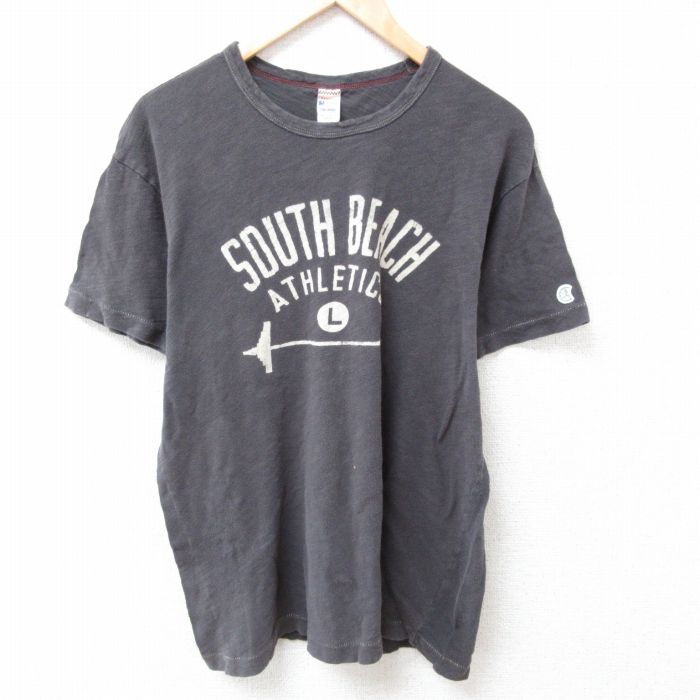 XL/古着 チャンピオン Champion 半袖 Tシャツ メンズ アスレチック コットン クルーネック 濃グレー 24apr04 中古